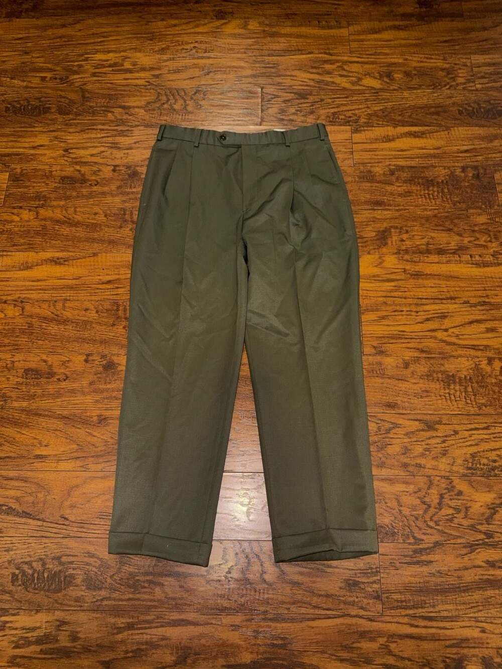 Brooks Brothers Dress Pants Size 35x30 Olive Green Pleated Cuffed Slacks